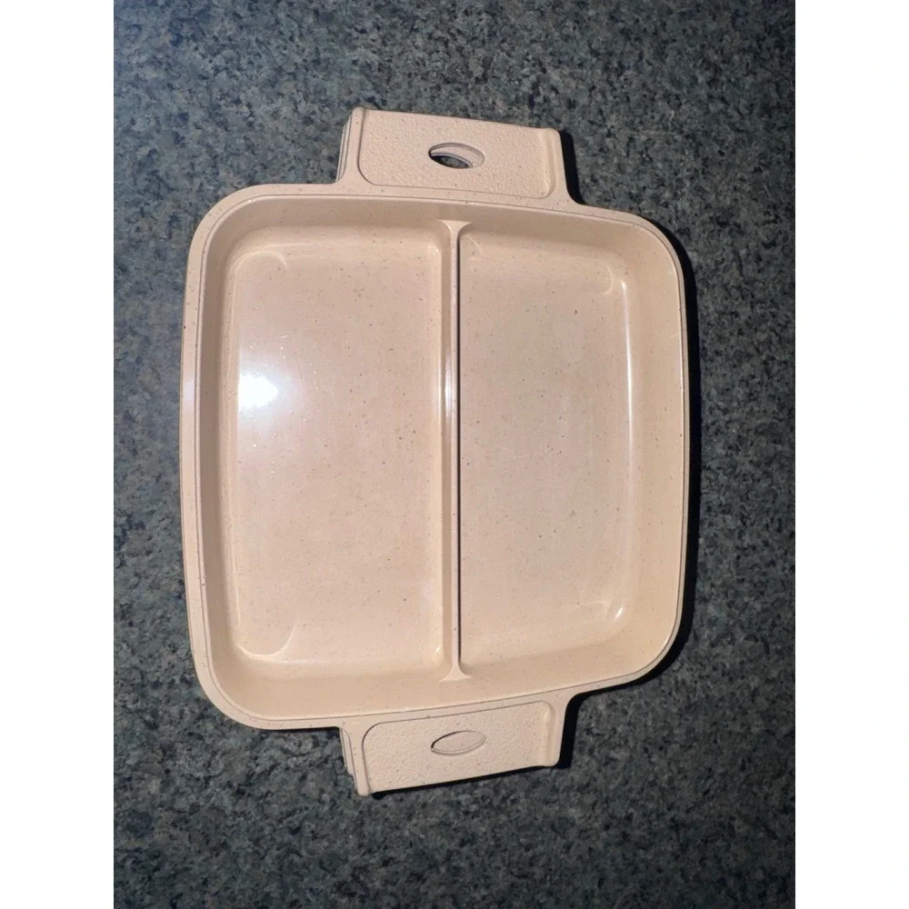 LittonWare Vintage Microwave Oven Cookware Set Tan Speckled Square Pan Lid 39274